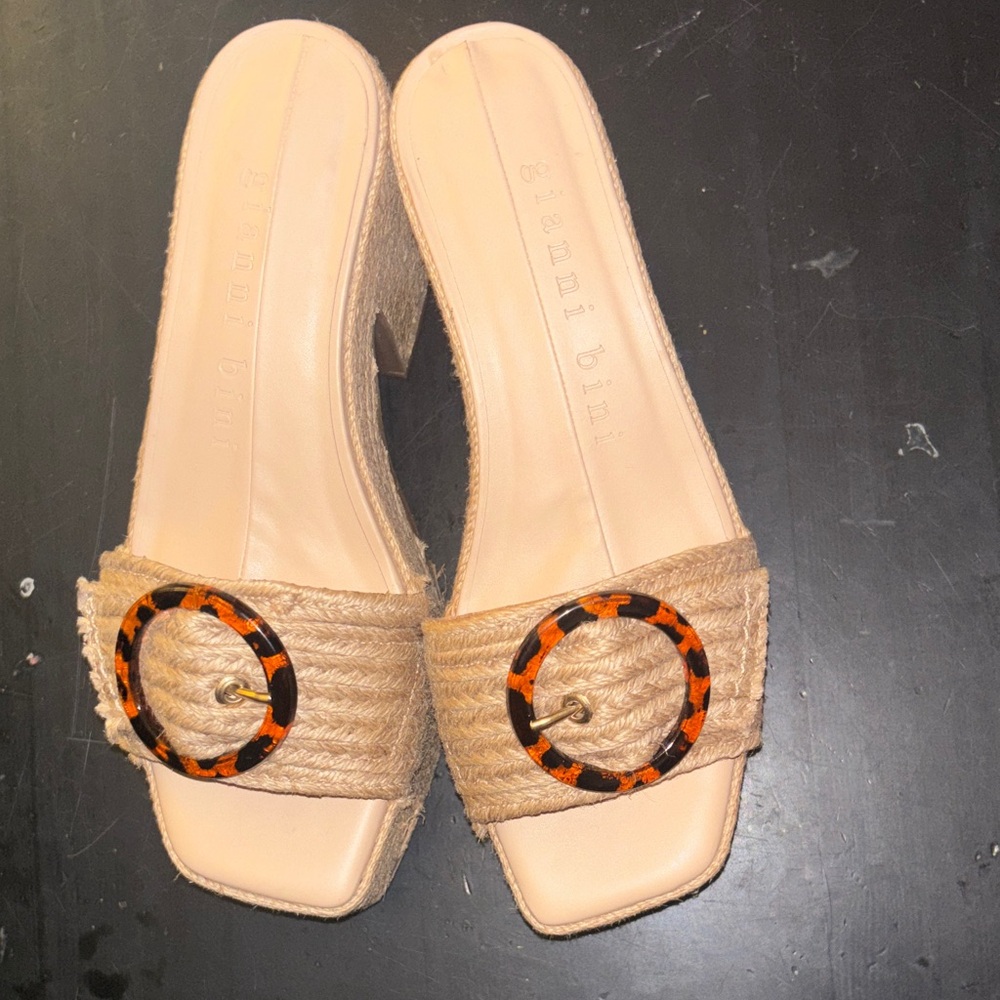 Gianni Bini Natural Raffia Slide Sandals Espadrille Size 8 - Picture 2 of 9